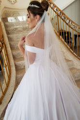 Princess A-line Off the Shoulder White Wedding Dress with Beads